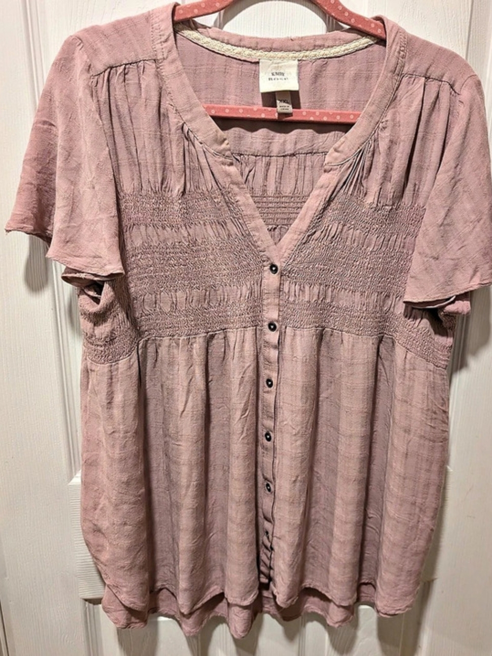 KNOX ROSE Smocked Blouse in Pink Size XXL